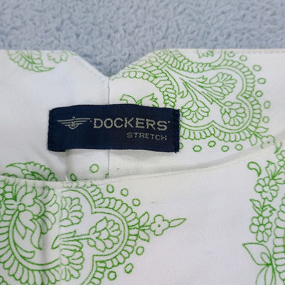 Dockers Womens Paisley Stretch Pants White Green 6 Petite Printed Trousers - Picture 2 of 7